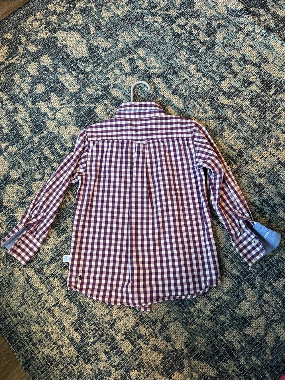 Kids Purple Gingham Button-Down Shirt with Light Blue Pocket